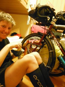 Squeezed bikes into YH room at Driesbach. Ate cous cous in cups.